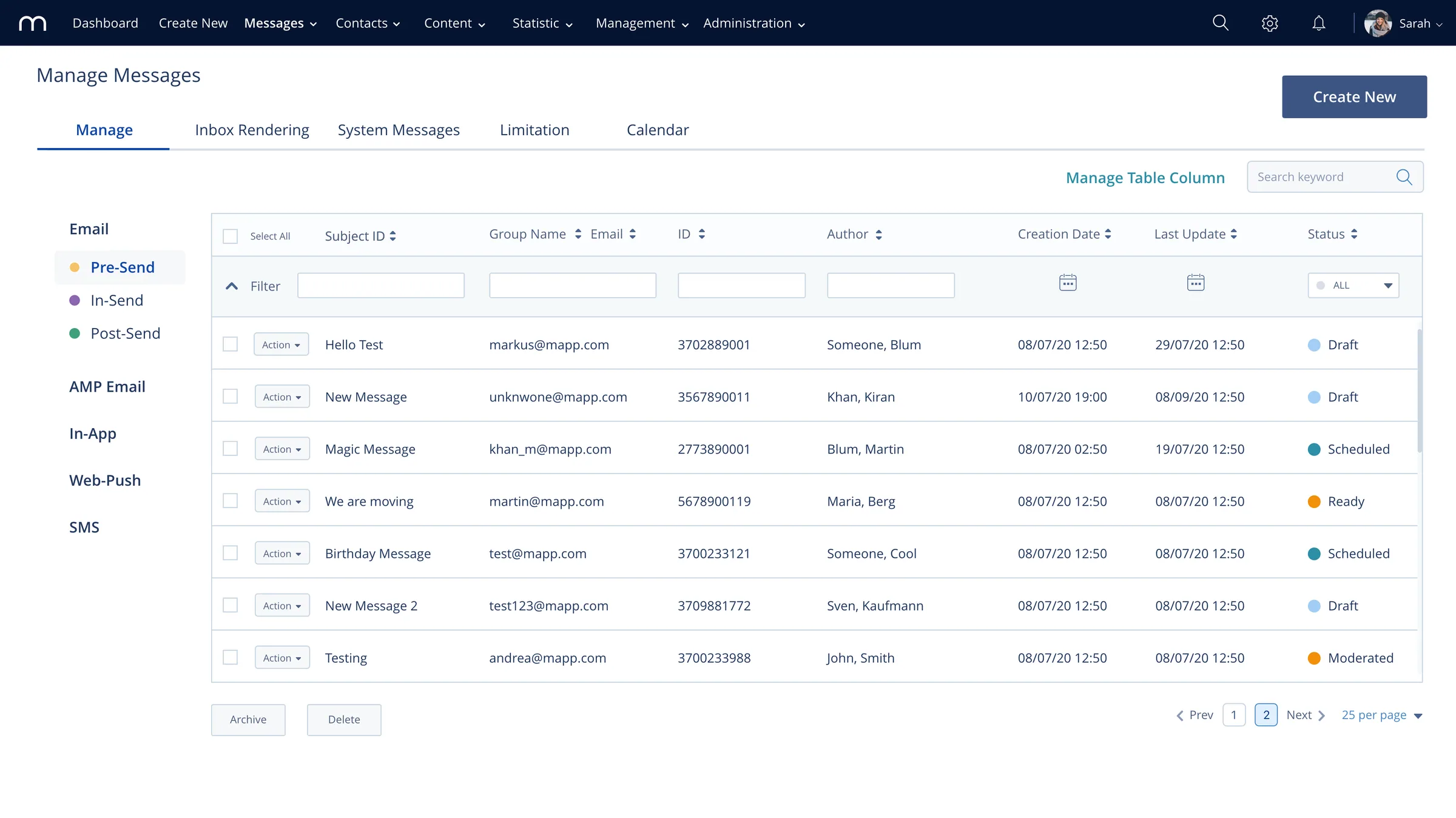 Mapp Digital’s redesigned Manage Messages screen