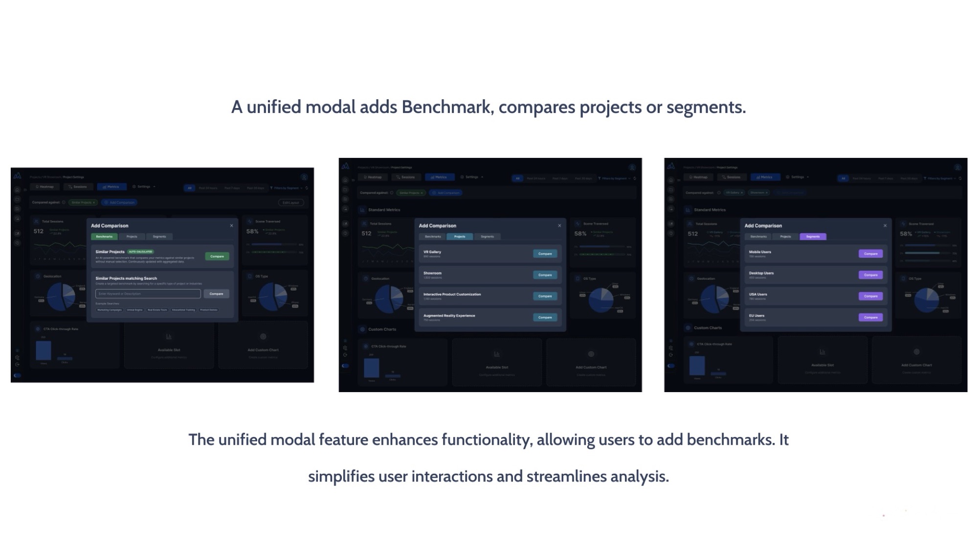The unified modal for adding benchmarks and comparing projects or segments.