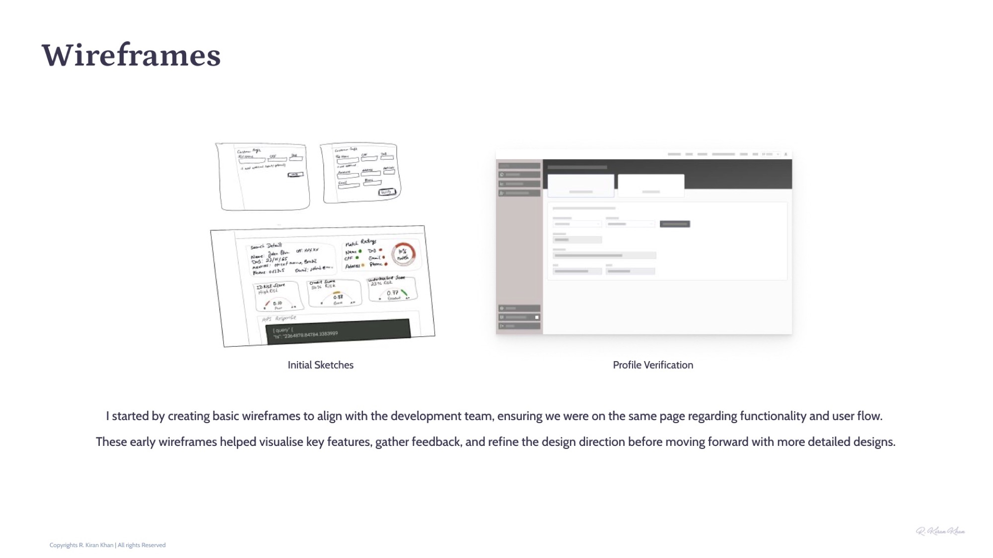 Initial wireframe sketches for the 1datapipe profile-verification flow.