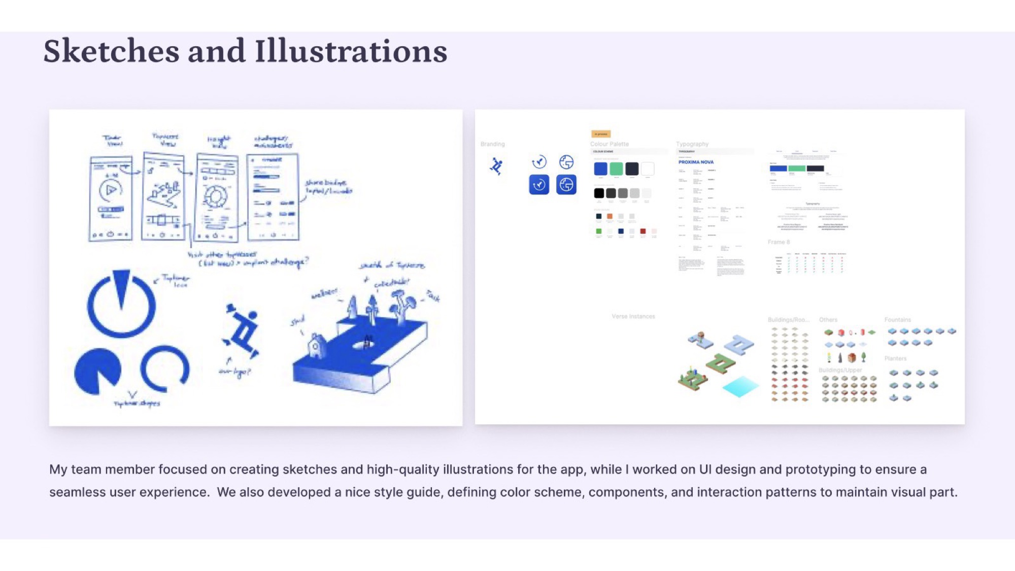 Sketches and style guide slide — illustrations, components, and visual system for Topverse.